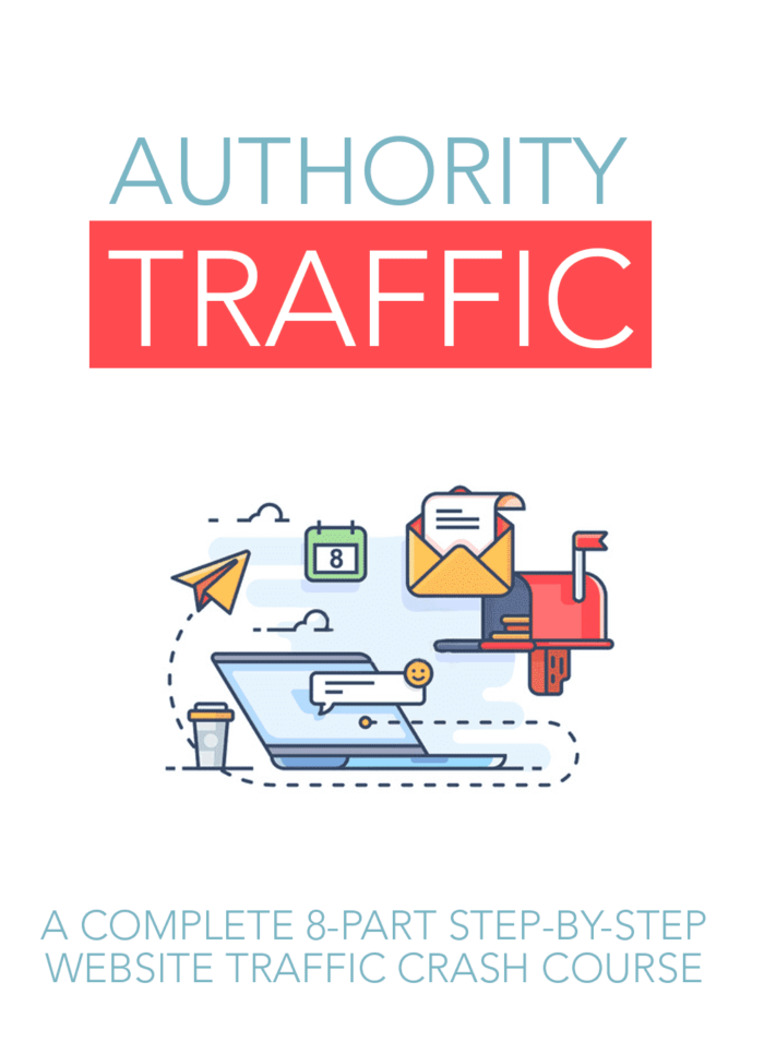 Cover of 'Authority Traffic' E-Book showcasing dynamic graphics and the title
