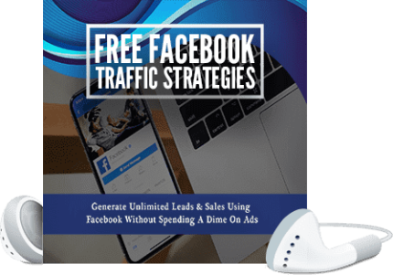 Cover of 'Free Facebook Traffic Strategies' E-Book featuring vibrant graphics and title