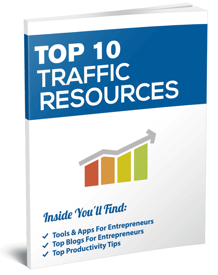 Cover of 'Top 10 Traffic Resources' E-Book featuring a clean and informative design