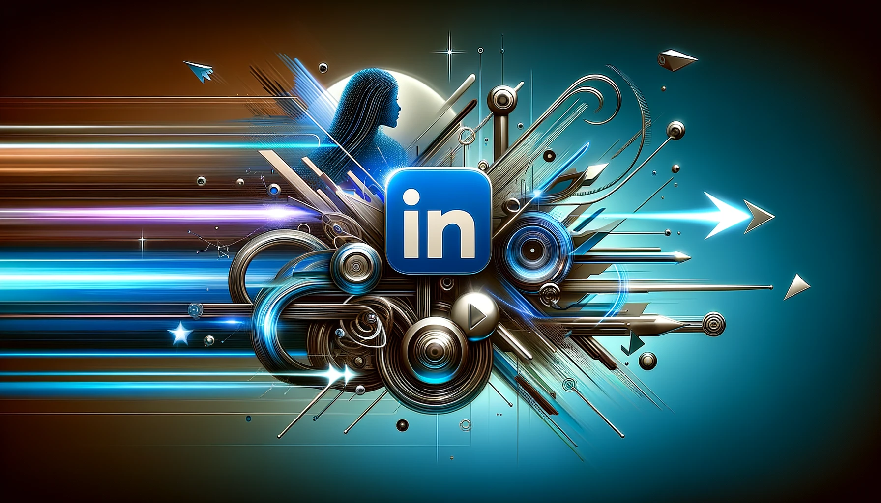 Modern and futuristic representation of LinkedIn Ad Formats, showcasing abstract, dynamic shapes and fluid lines to symbolize innovative advertising strategies.