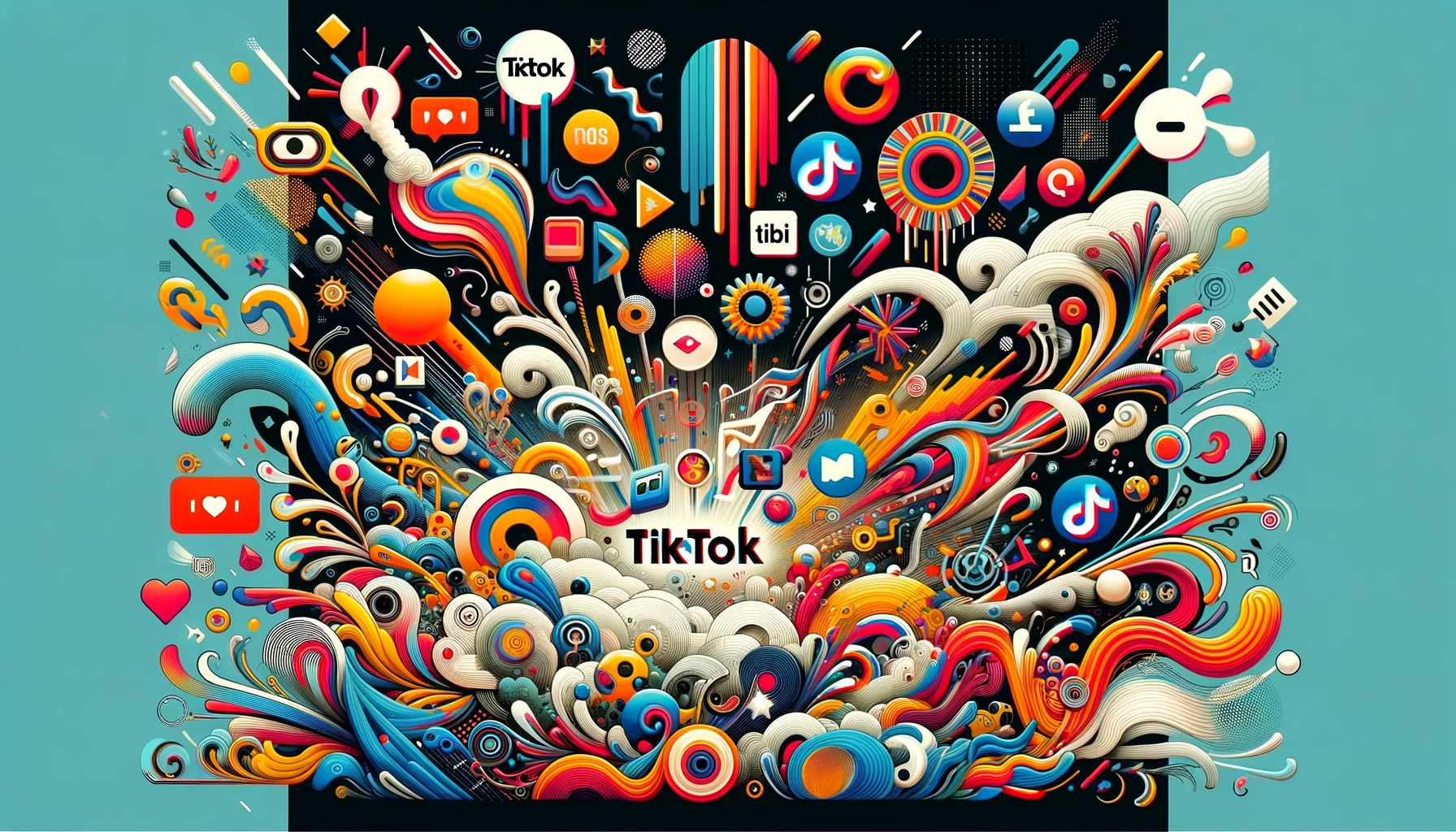 Abstract representation of diverse TikTok Ad Formats with colorful and dynamic shapes, symbolizing creativity and engagement.