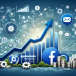 Illustration of strategic optimization in Facebook Ad Budget showing upward trends, monetary symbols, and strategic elements.