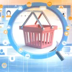 Image illustrating the concept of e-commerce user experience, featuring a digital shopping basket filled with various products against the backdrop of a user-friendly e-commerce website interface, symbolizing a smooth and engaging shopping journey.