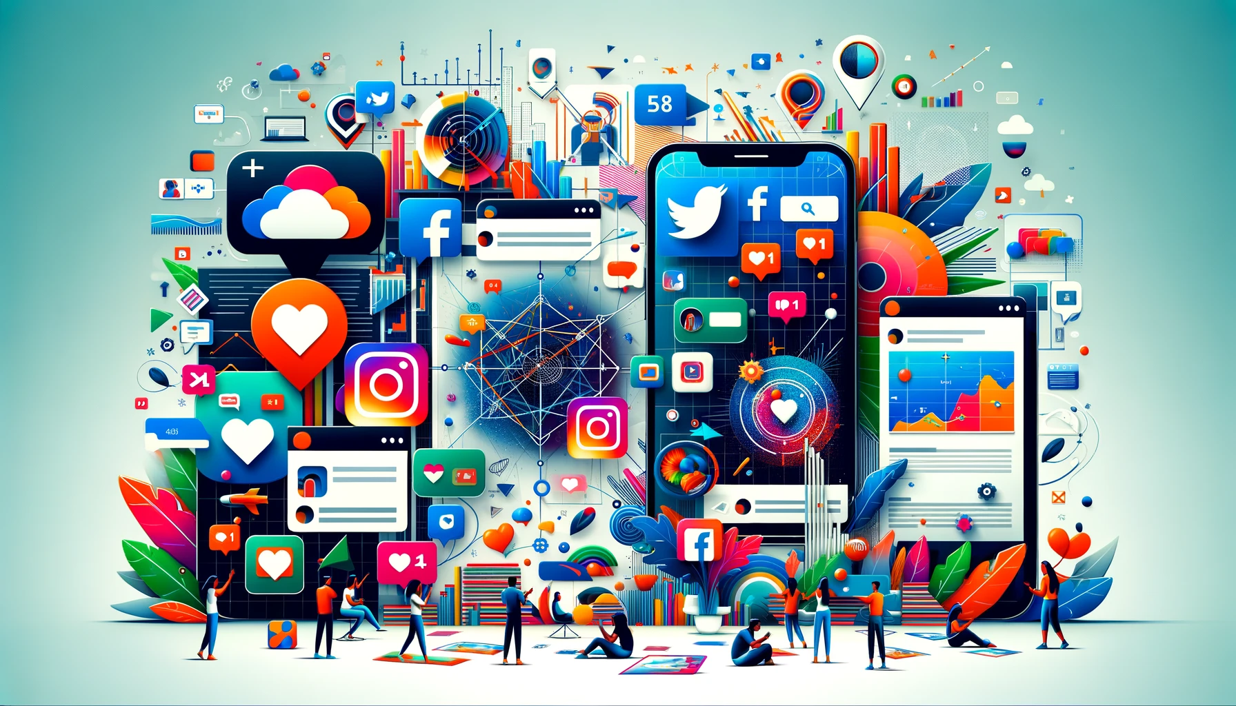 Dynamic representation of Instagram Ad Campaigns with various ad types and audience interaction, symbolizing targeted and creative advertising strategies.