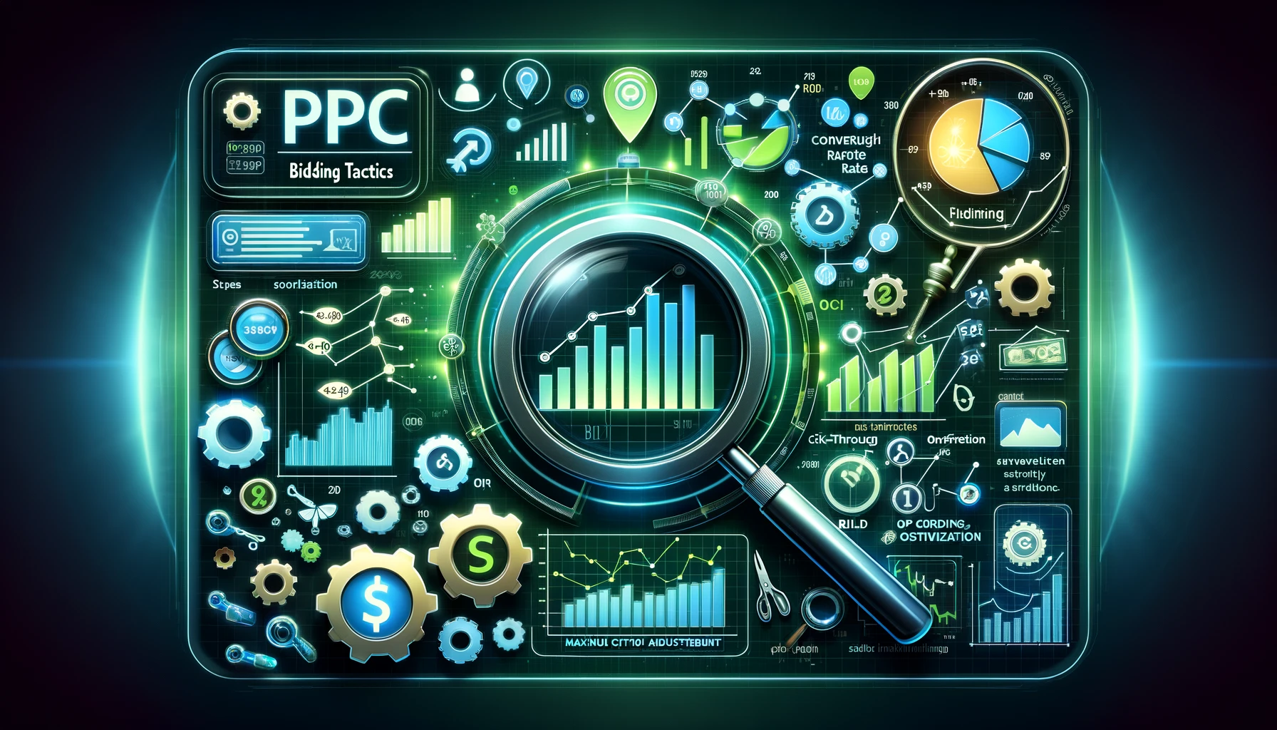 A digital marketing dashboard depicting the strategic optimization of PPC Bidding Tactics, featuring trends in click-through and conversion rates.