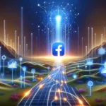 Illuminated path leading to a glowing Facebook Pixel icon, emblematic of the Facebook Pixel Optimization process, set in a digital landscape with analytical tools.