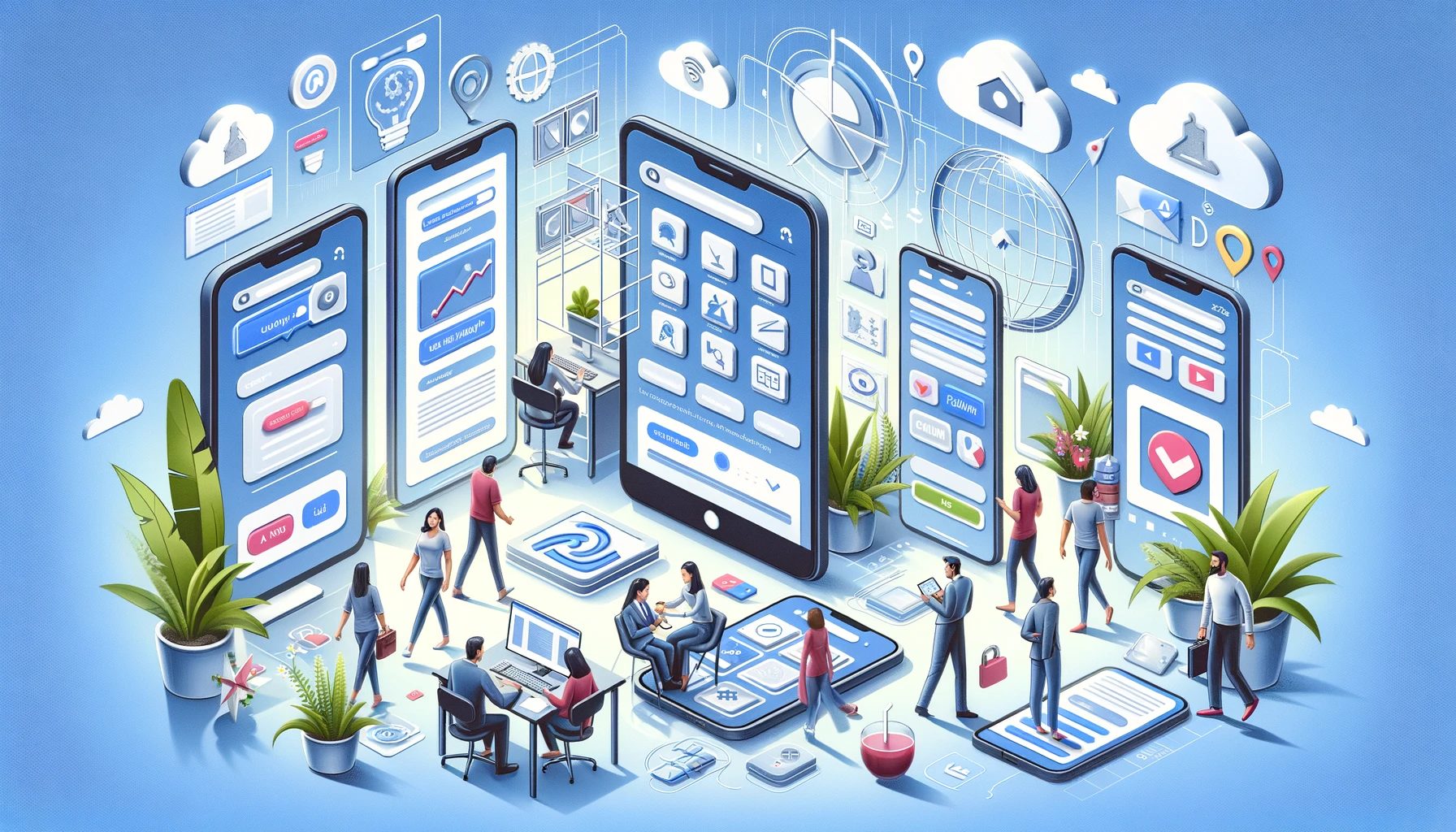 Image depicting the concept of optimizing website usability, featuring diverse individuals engaging with user-friendly interfaces across various devices, highlighting clear navigation and responsive design